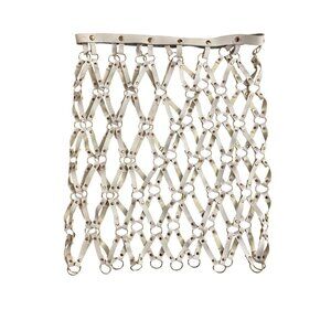 White Chainmail Skirt W/ Adjustable Leather Waistband & Gold Hardware Statement